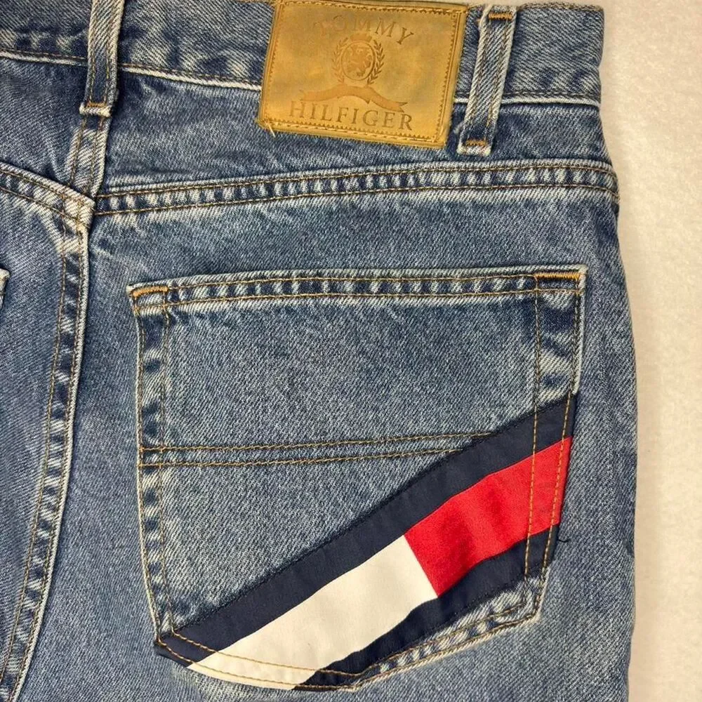 VTG 90s Tommy Hilfiger Freedom Jeans Made USA Baggy Flag Pocket Denim Size 31x32
